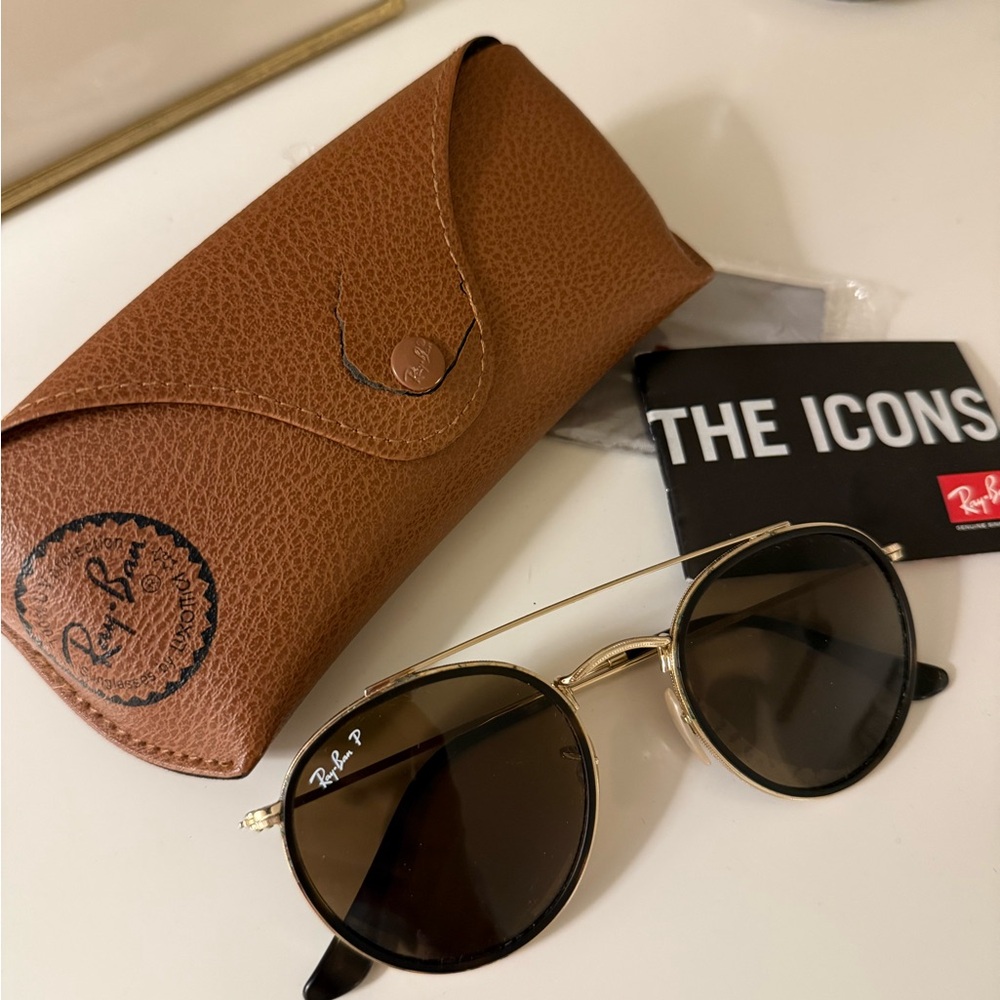 Ray-Ban Gold Frame Sunglasses with Brown Lenses